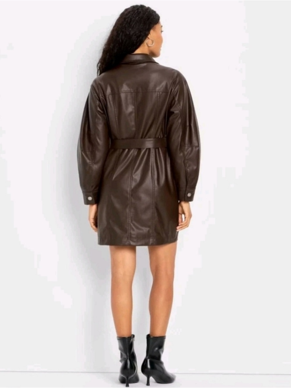 Women's Long Sleeve Faux Leather Mini Shirtdress - Future Collective Brown - Picture 3 of 14